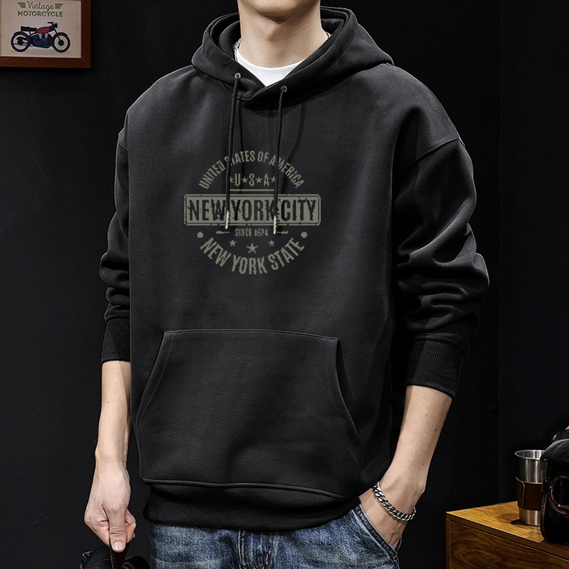 American sweater masculino primavera y otoño marca de moda suelta letras retro impresión con sombrero estilo de puerto amplio abrigo casual superior
