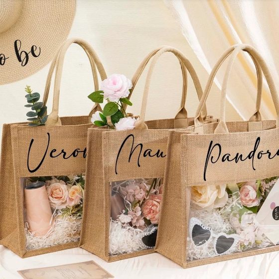 Personalized name transparent handbag, bridesmaid handbag, sack with name, bridesmaid gift bag