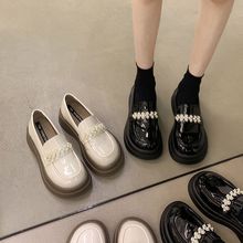 乐福鞋女2023年春季新款小众设计小香风法式黑色英伦风厚底小皮鞋
