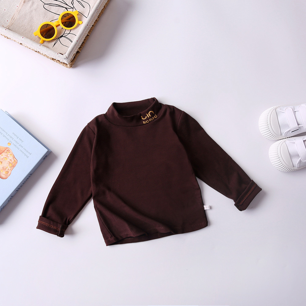 Camiseta de niñas camiseta de manga larga para niños de otoño y invierno ropa de base para bebés con camiseta de cuello medio alto para niños delgada
