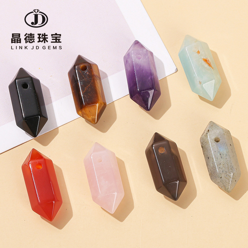 Jingde jewelry natural stone crystal double pointed hexagonal prism pendant European and American fashion pendant diy jewelry accessories wholesale