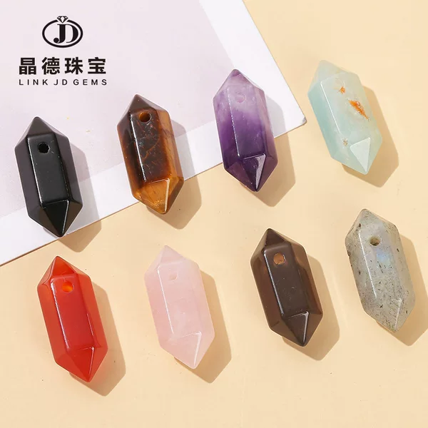 Jingde jewelry natural stone crystal double pointed hexagonal prism pendant European and American fashion pendant diy jewelry accessories wholesale