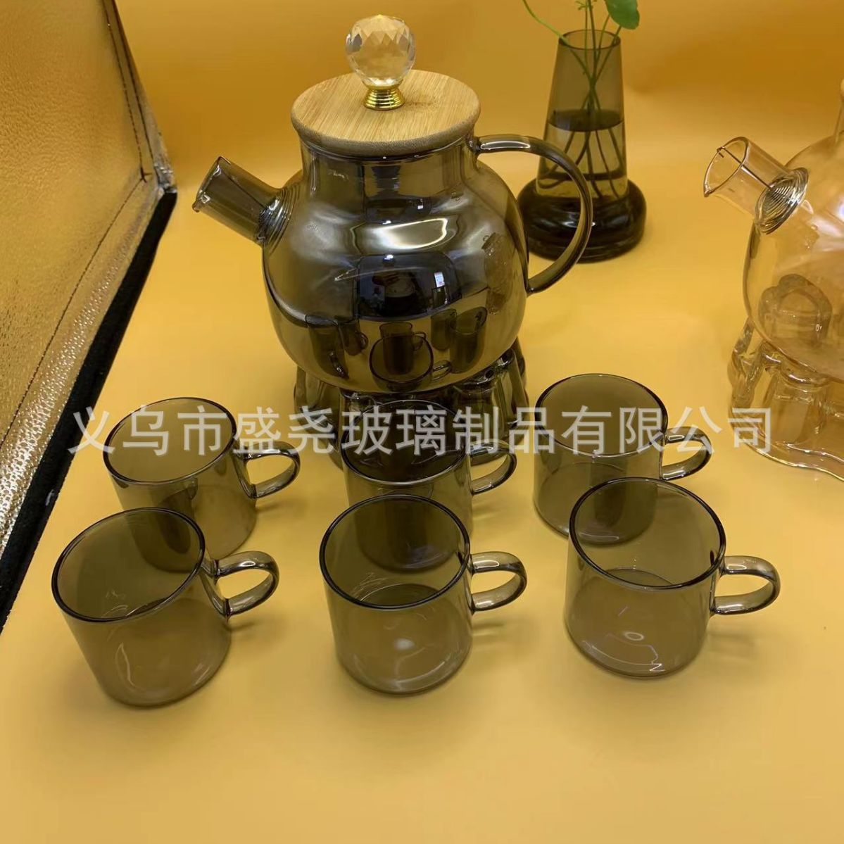 厂家批发北欧中东中亚带底座可加热高颜值高硼硅果茶壶果茶玻璃杯