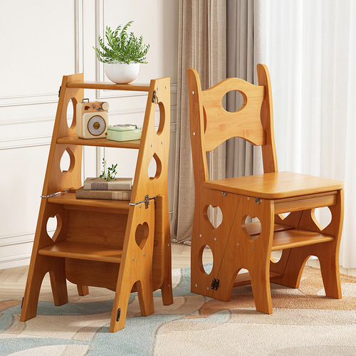 Household ladder indoor solid wood ladder stool folding ladder thickened reinforced ladder chair white dual-purpose climbing multi-functional climbing