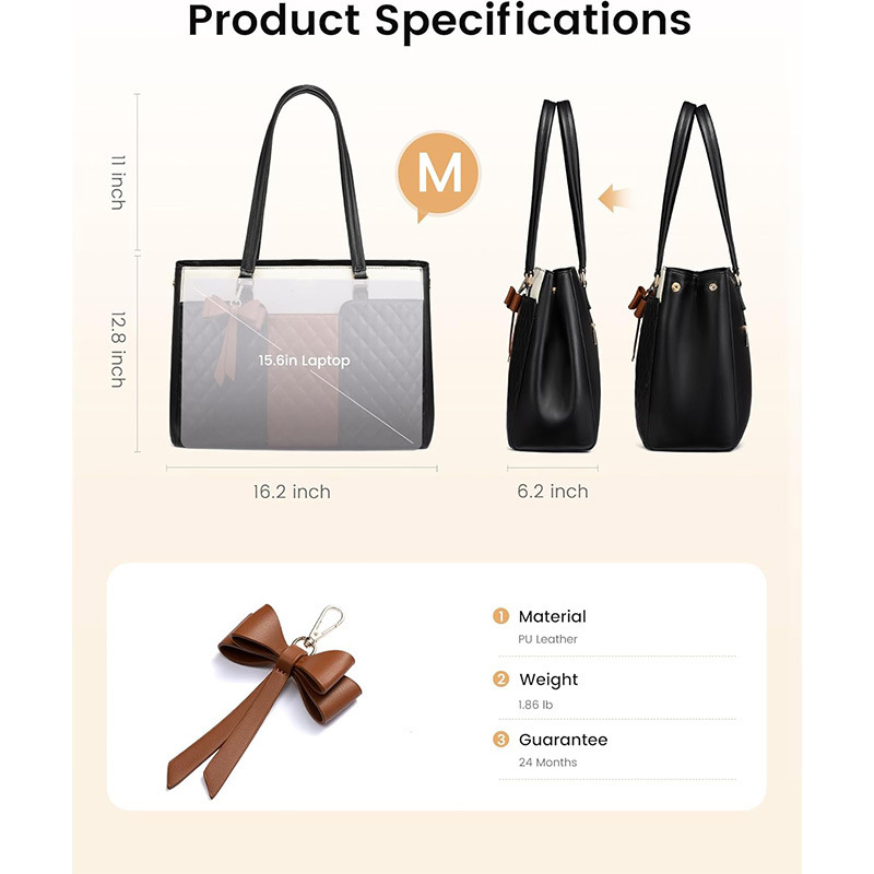 New Women's Commuter Handbag Laptop Shoulder Bag PU Leather Briefcase Waterproof Computer Bag - Thumbnail 2