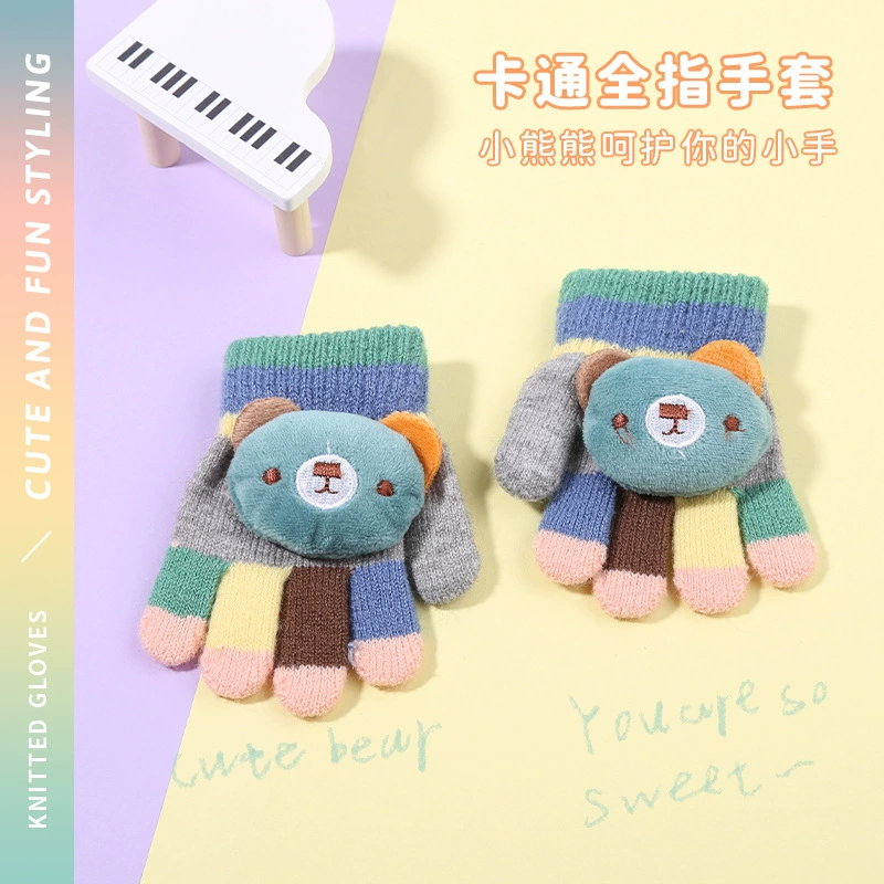Детские перчатки, осенне-зимние уличные Холодостойкие утолщенные теплые вязаные перчатки, милые Мультяшные перчатки для мальчиков и девочек, детские