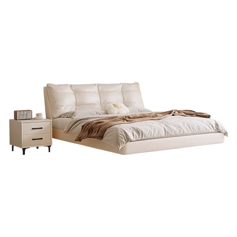 Cama Flotante Suave Cream Cloud Puff, Cama Doble Tapizada en Cuero Moderna y Sencilla para Dormitorio Principal, Cama Matrimonial, Arte en Cuero image 1