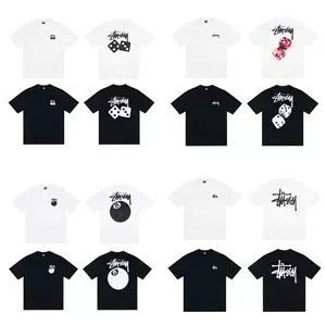 เสื้อยืดผ้าฝ้าย Stussy ทรงหลวม คอกลม แขนสั้น