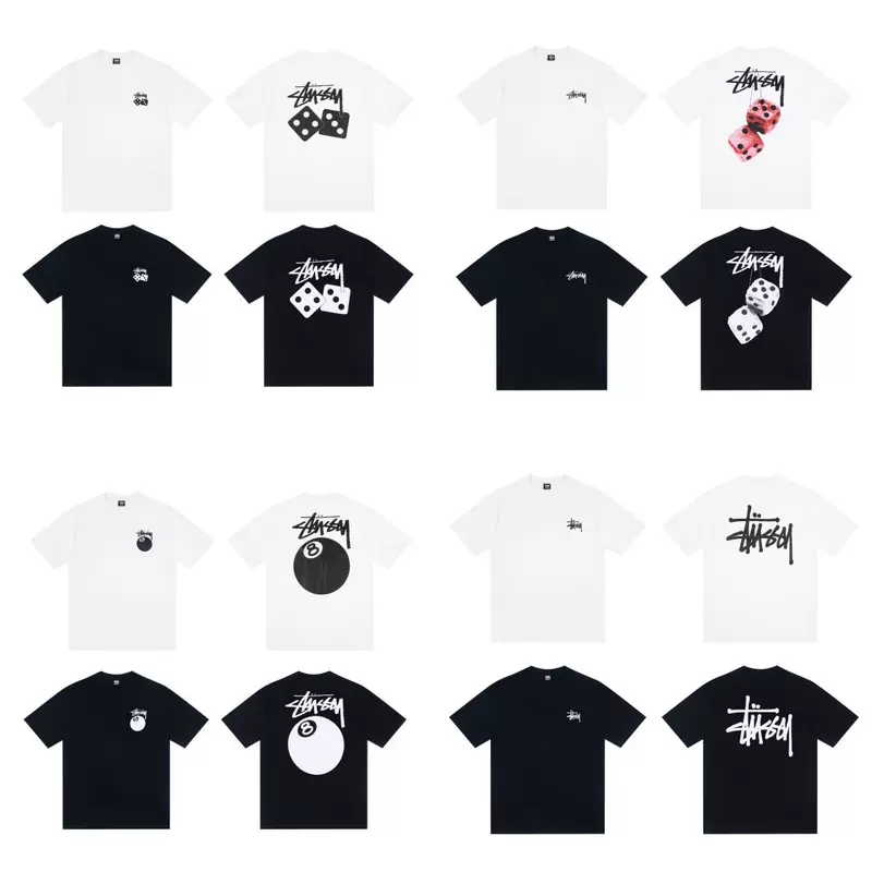 เสื้อยืดผ้าฝ้าย Stussy ทรงหลวม คอกลม แขนสั้น