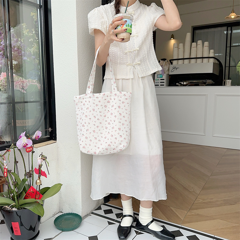 Spring Edition 44121 Canvas Bag, pure cotton floral canvas bag, tote bag, single-shoulder handbag, niche hand-held bag Specification drawing