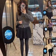韩系搭配一整套冬装小香风时尚减龄蝴蝶结针织毛衣百褶裙两件套女