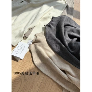 16针超细100%美丽诺羊毛 半高领修身长袖针织衫通勤打底毛衣女