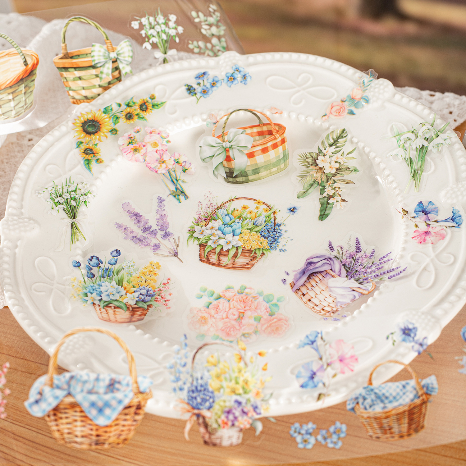 Hermoso día cinta temática de canasta de flores retro temporada de recolección de flores material de decoración de tienda de mano película de corte cinta de pet