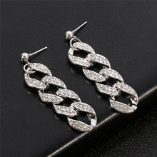 欧美跨境潮流微镶水钻轻奢古巴链条耳饰女网红个性长款耳环女卡通