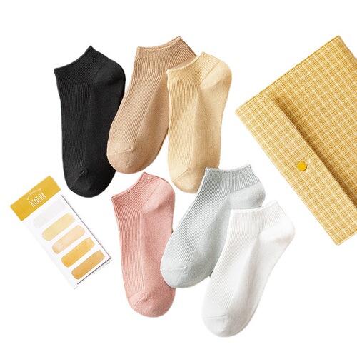 Socks for women in spring and summer, thin candy-colored double-needle socks, solid color vertical striped women's boat socks, Japanese low-top cotton socks wholesale