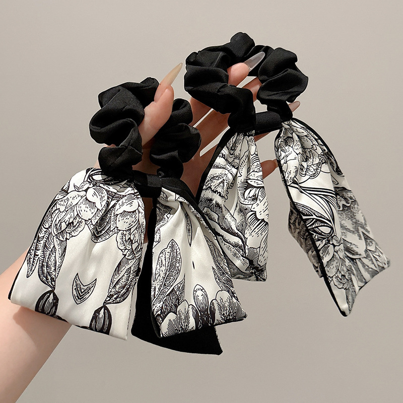 Nueva cinta de tinta china, bufanda de seda, anillo para el cabello, sentido de alto nivel femenino, cinta para el cabello, cuerda para el cabello, cuerda para el cabello, cola de caballo baja, cuerda para el cabello, accesorios para el cabello