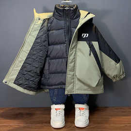 男童三合一羽绒服冬季2025新款洋气潮儿童冲锋衣外套夹棉宝宝冬装