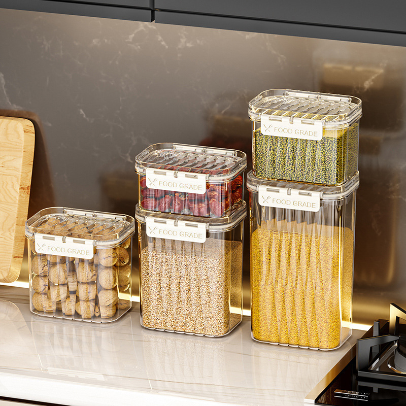 密封缶、穀物、食品グレードの素材、透明プラスチック缶、キッチン収納ボックス、乾物茶保存缶|undefined