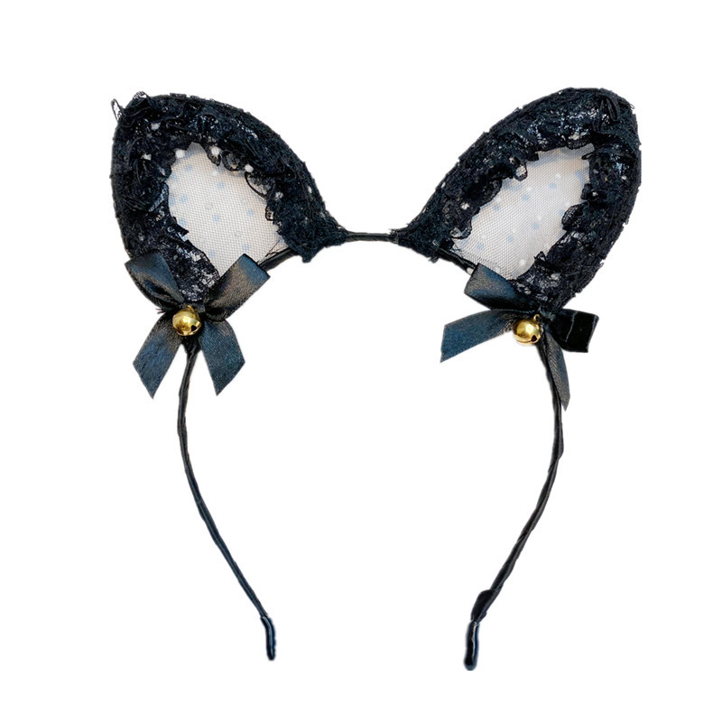 B114-3 Pointed Cat Ear Headband Lace Dot Mesh With Bell Bow Headband Selling Cute Hair Accessories display picture 2