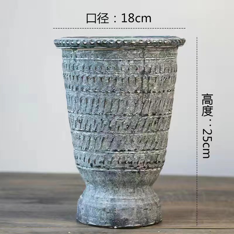 桩手工粗陶复古土陶透气花园花瓶摆件厂家批发
