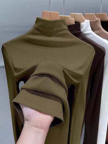 Threaded German velvet 1*1 half turtleneck German velvet bottoming shirt for women, autumn and winter slim fit and warm top