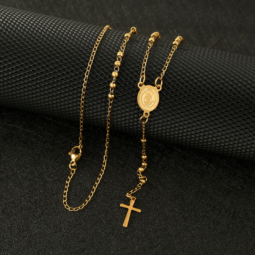 Casual Occasion Wholesale Jewelry Ethnic Style Cross Virgin Mary Titanium Steel Plating Necklace