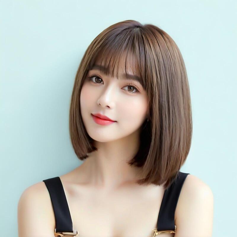 Category Ii E-Commerce Internet Celebrity Wig for Women, Pure Shaoluo Air Bangs, Short Straight Hair, Chemical Fiber Full Headgear, Ready for Delivery First