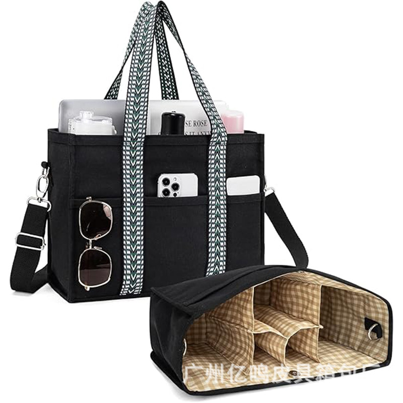 帆布手提袋套装带钱包插入旅行手提包肩包带拉链斜挎隔层分类实用