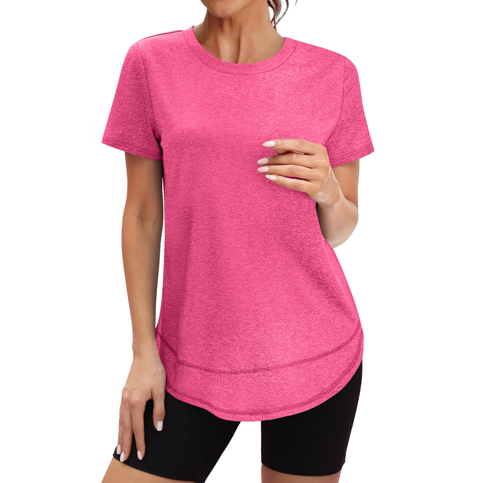 European And American Cross-border Summer New Women's Casual Loose Fashion Short-sleeve Solid Color Round-neck Pullover_ecoleips.com