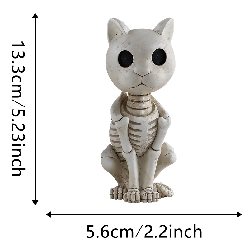  New Personality Skull Skeleton Cat Resin Ornaments Halloween Desktop Horror Atmosphere Decoration Ornaments
