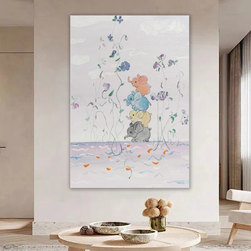 Purely Hand-Painted Cream Style Lotus Gas to Make Money Textured Oil Painting Living Room Decoration Hanging Painting High-End Entrance Painting
