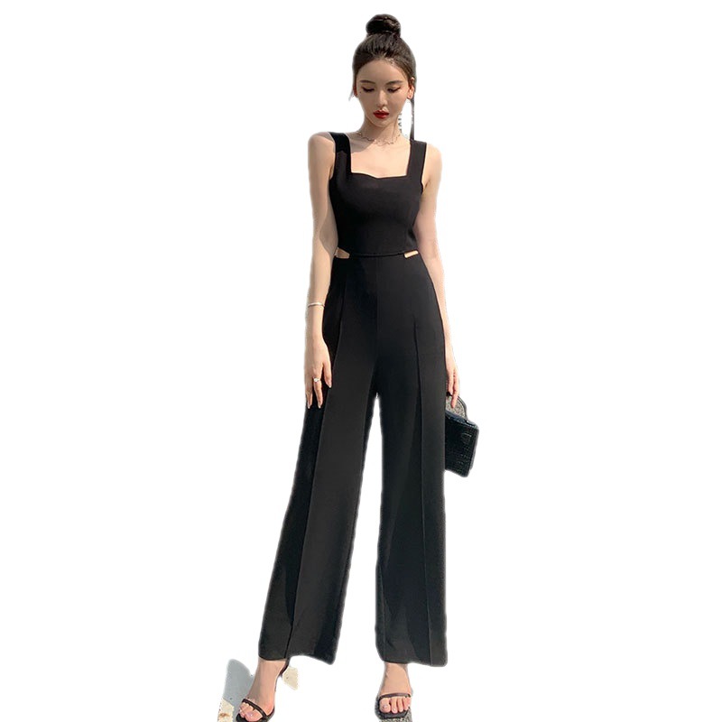 Hollow-out cintura Honda de una pieza de las mujeres 2023 Nuevo diseño de cintura alta suelta sentido suspender pantalones de pierna ancha mono