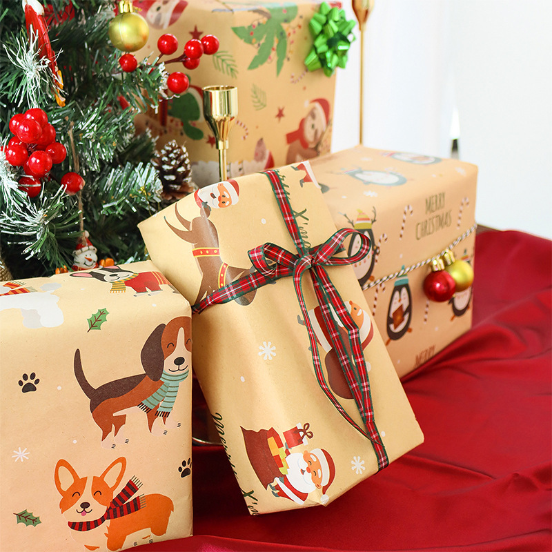 新しいクリスマスプレゼント紙漫画クリスマスプレゼント包装紙サンタクロースヘラジカ生花紙メーカー卸売り|undefined