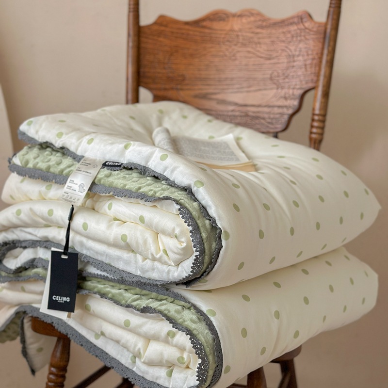 면 거즈 비니 퀼트 그린 도트 무늬