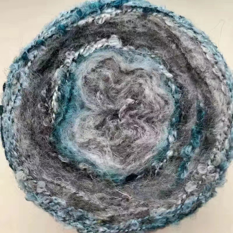 Bufanda de mohair con línea circular teñida de sección irregular de arcoíris, pintura al óleo, material DIY, línea de bufanda, línea elegante, venta al por mayor