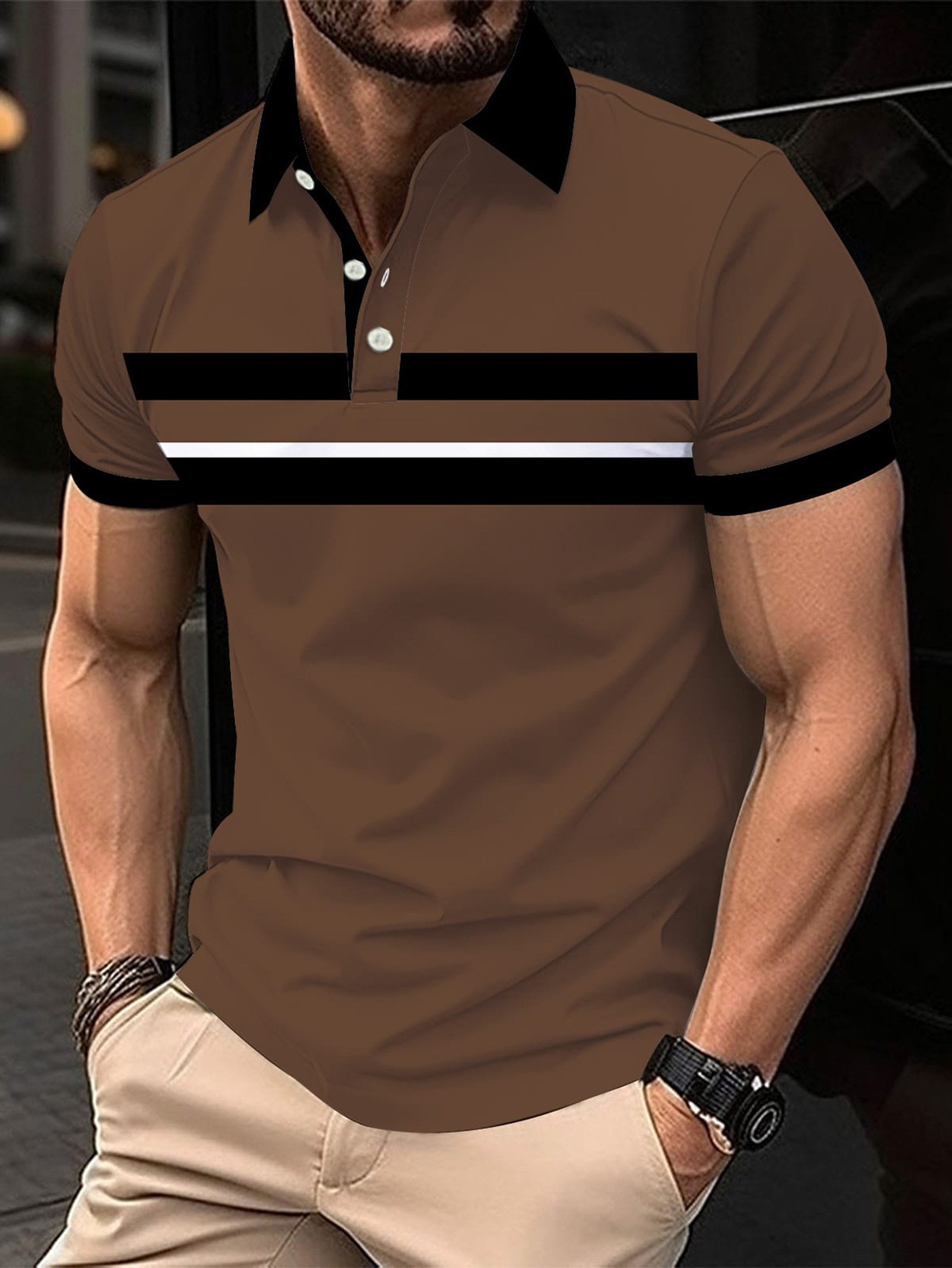 Polo de hombre con estampado 3D para comercio transfronterizo 2025, camiseta polo sin mangas informal con patrón para hombre, estilo D de seda helada.
