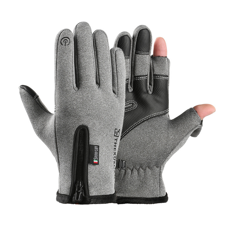Guantes de ciclismo al aire libre para hombres y mujeres otoño y invierno deportivo cremallera impermeable a prueba de viento y guantes calientes de pantalla táctil de terciado grueso