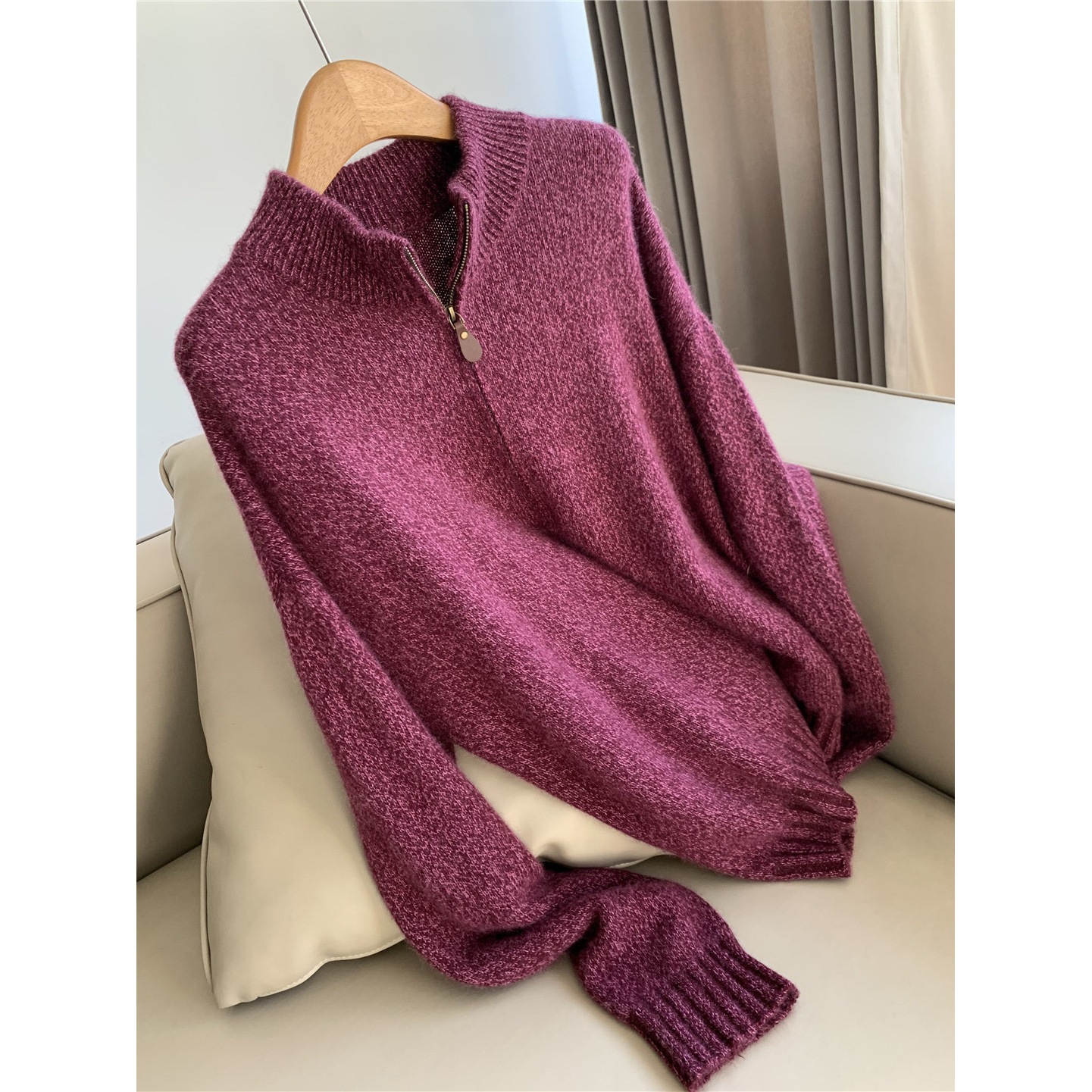 2025冬新 加厚羊毛 点子纱 半拉链立领针织打底毛衣批发H15CS2008