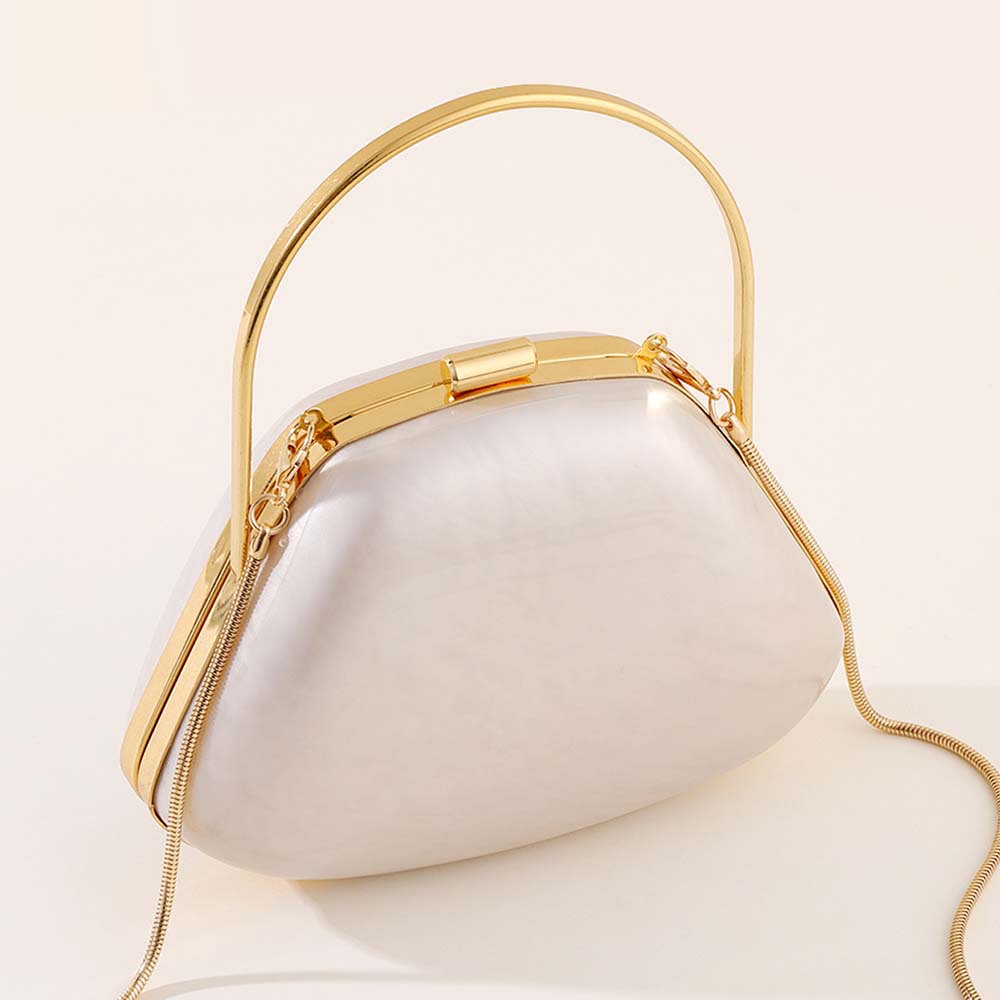 Transparent Acrylic Clutch Bag – Fashionable Evening Handbag With Magnetic Closure, Phone Pocket, Minimalist Design (Shell White, Silver Hardware)​_voghion.com