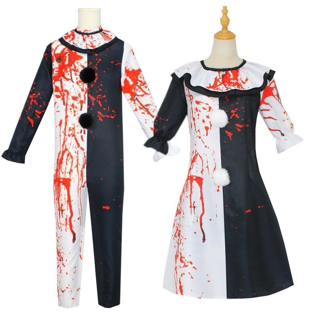 Horrifying Clown Blood-Stained Performance Costume Halloween Horror Role-Playing Quirky Cross-Border Cosplay Outfit