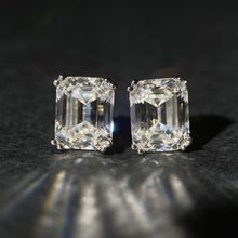 S925纯银祖母绿切耳女简约百搭长倒宝塔大冰糖耳饰D色莫桑石耳钉