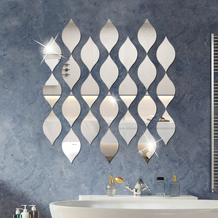 Cross-Border Fashion Simple Style 10Pc Olive-Shaped 1mm Mirror Stickers Bedroom Living Room Bathroom Wall Decoration Props