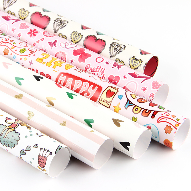 Papel de regalo de cumpleaños de Qixi Día de San Valentín transfronterizo papel de regalo en polvo de amor embalaje de regalo de boda compañero papel de regalo al por mayor