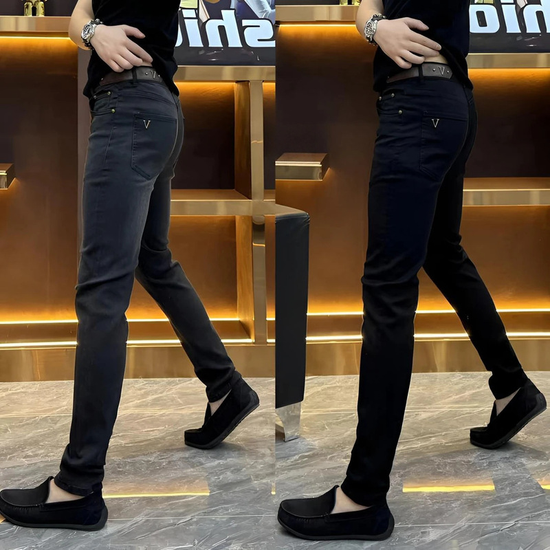 Men's Cool and Stylish Slim-Fit Skinny Jeans with Belt, Simple and Trendy Fashion Versatile Handsome Trendy Selected Casual Pants