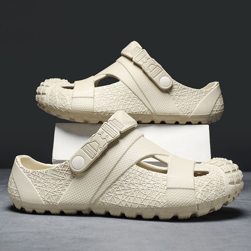 Summer New Style Hollow Solid Color Trendy Versatile Slippers for Outdoor Beach Wear Comfortable Casual Closed-Toe Slippers