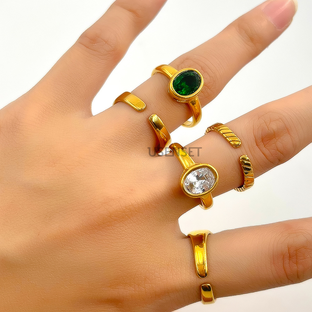 Fashion Geometric Stainless Steel Inlay Zircon Open Ring 1 Piece