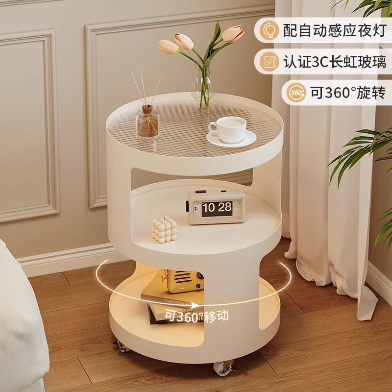 Creative Sofa Side Table Living Room Movable Side Cabinet Modern Simple Iron Small Coffee Table Bedside Trolley Storage Rack