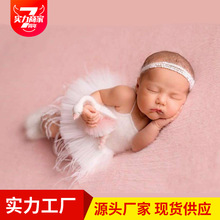 宝宝照儿童摄影服装百天照羽毛裙套装拍照道具服婴儿欧美风套装