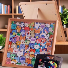小猫猫咪木质diy拼图手绘涂色手工相框摆件儿童卡通异形拼图玩具