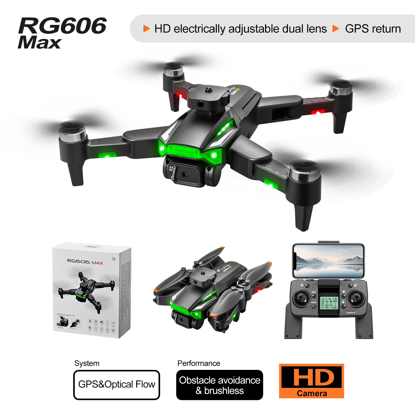 New Model Rg606Max Drone Brushless Aerial Photography Gps Obstacle Avoidance Quadcopter Optical Flow Remote Control Aircraft Cross-Border
